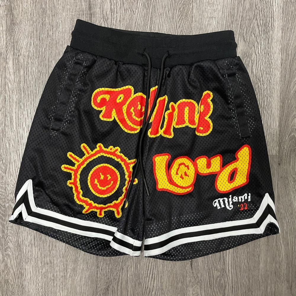 Rolling Loud Mesh Shorts Mens Small Black Miami 2022 Festival Graphic Basketball